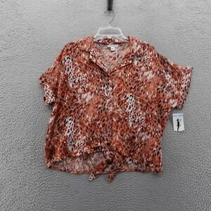 Beach Lunch Lounge Women Large Button Front Tie Waist Shirt NEW